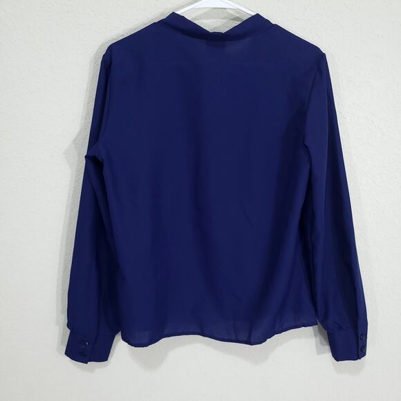 Vintage Blouse Shirley of Atlanta Womens L Navy Blue Office Professional Classic - Picture 2 of 10